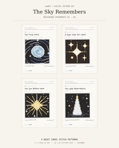 The Sky Remembers Fragments 01 to 04 digital cross stitch pattern bundle by luumly