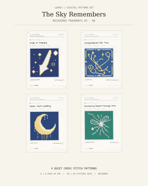 The Sky Remembers Fragments 05 to 08 digital cross stitch pattern bundle by luumly