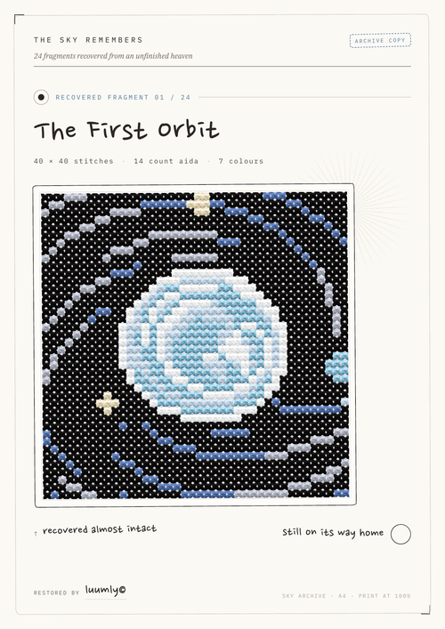The First Orbit cross stitch pattern cover, Fragment 01