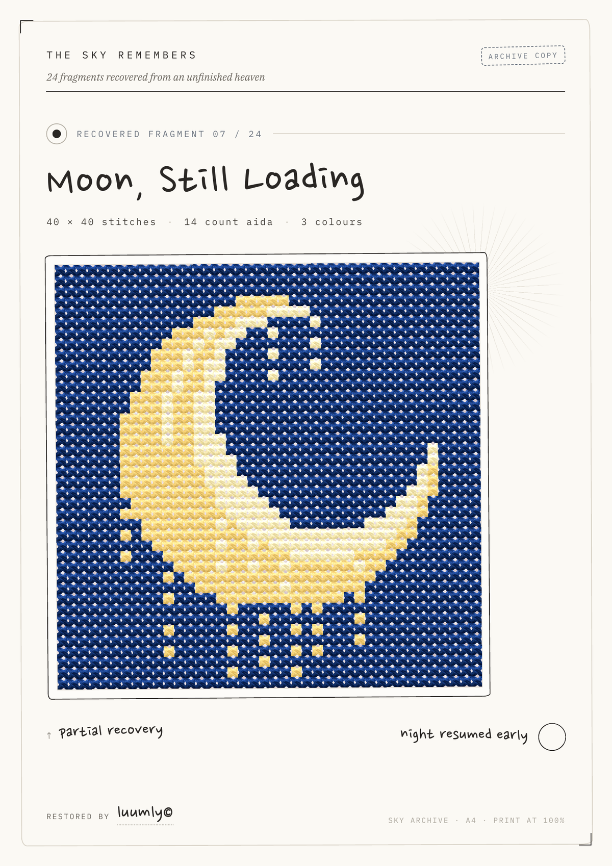 Moon, Still Loading cross stitch pattern cover, Fragment 07
